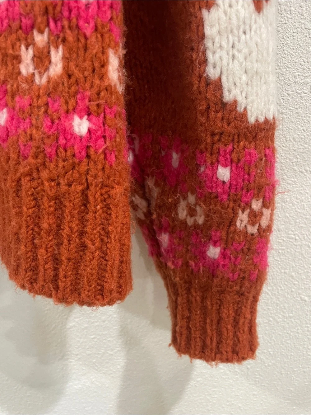 Anthropologie Swan Intarsia Zip Cardigan Rust Wool Blend Novelty Sweater Jacket - Picture 12 of 16